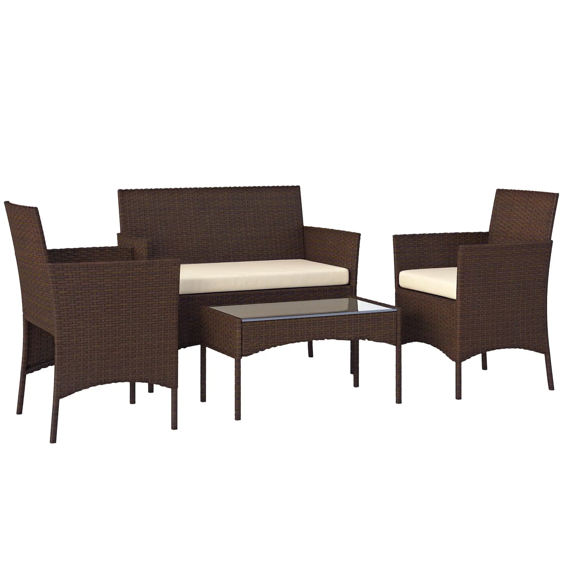 4-Piece Wicker Patio Furniture Set, Loveseat Chairs, Glass Table, Beige Patio Furniture Sets at Gallery Canada
