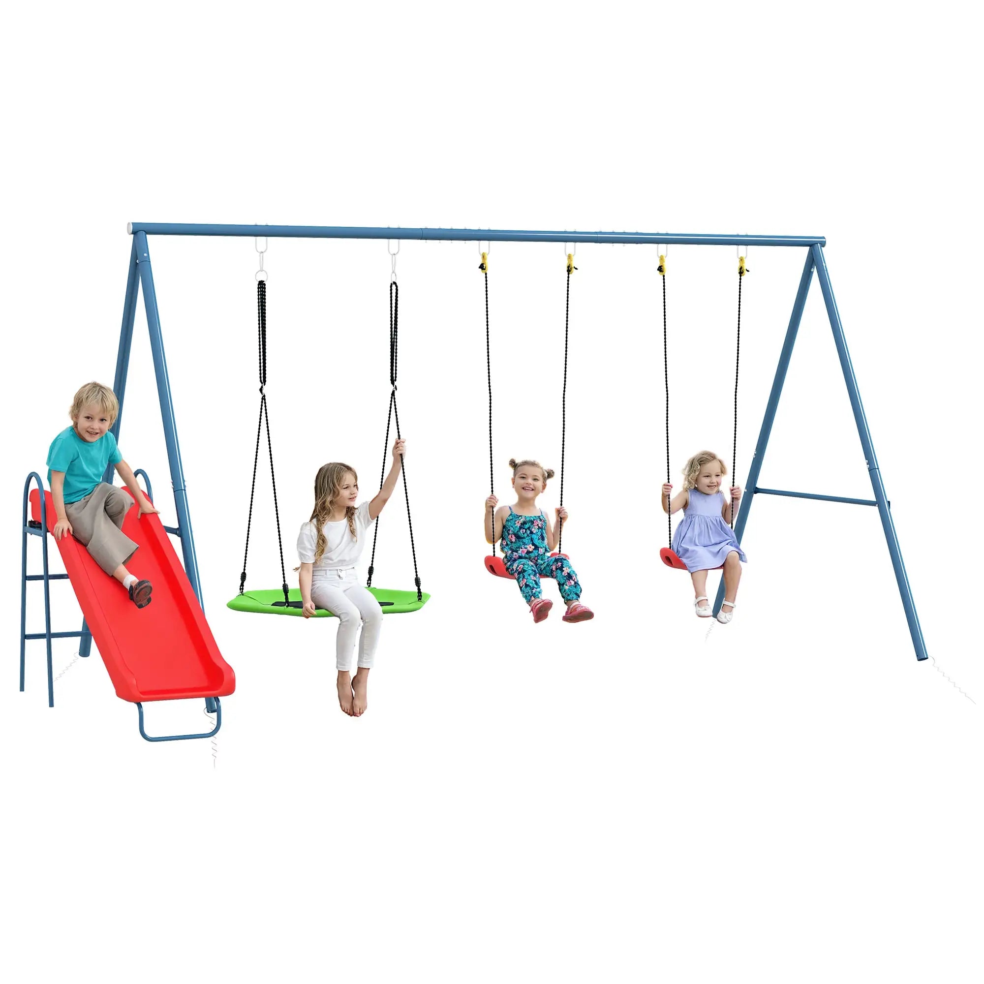Metal Swing Set, 3 In 1 Design, Nest Swing, 2 Seats, Slide, 352 Lbs, Ages 3-8 Gym Sets & Swings at Gallery Canada