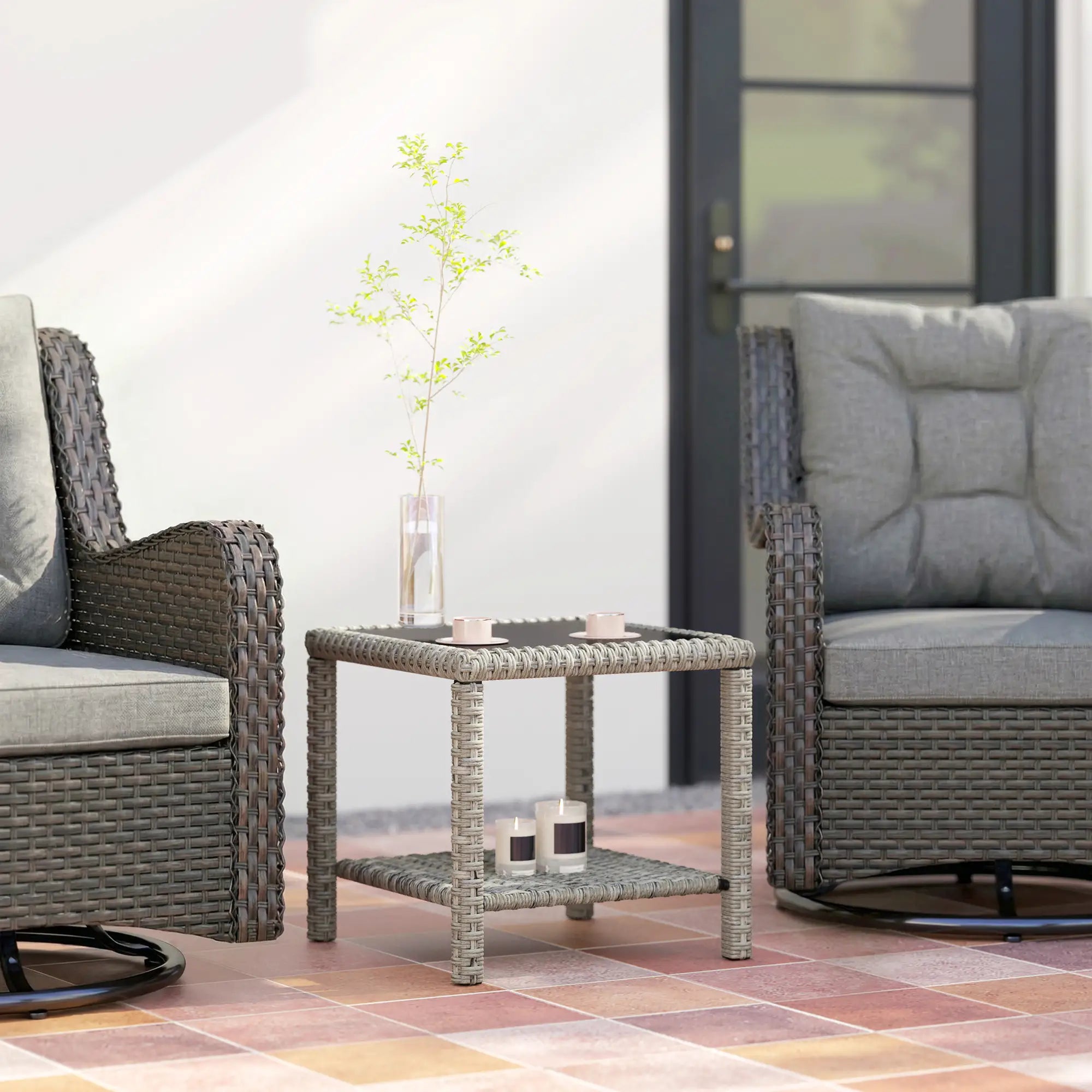 19 Outdoor Wicker Coffee Table, Glass Top, Storage Shelf, Dark Grey Patio Dinning Tables at Gallery Canada