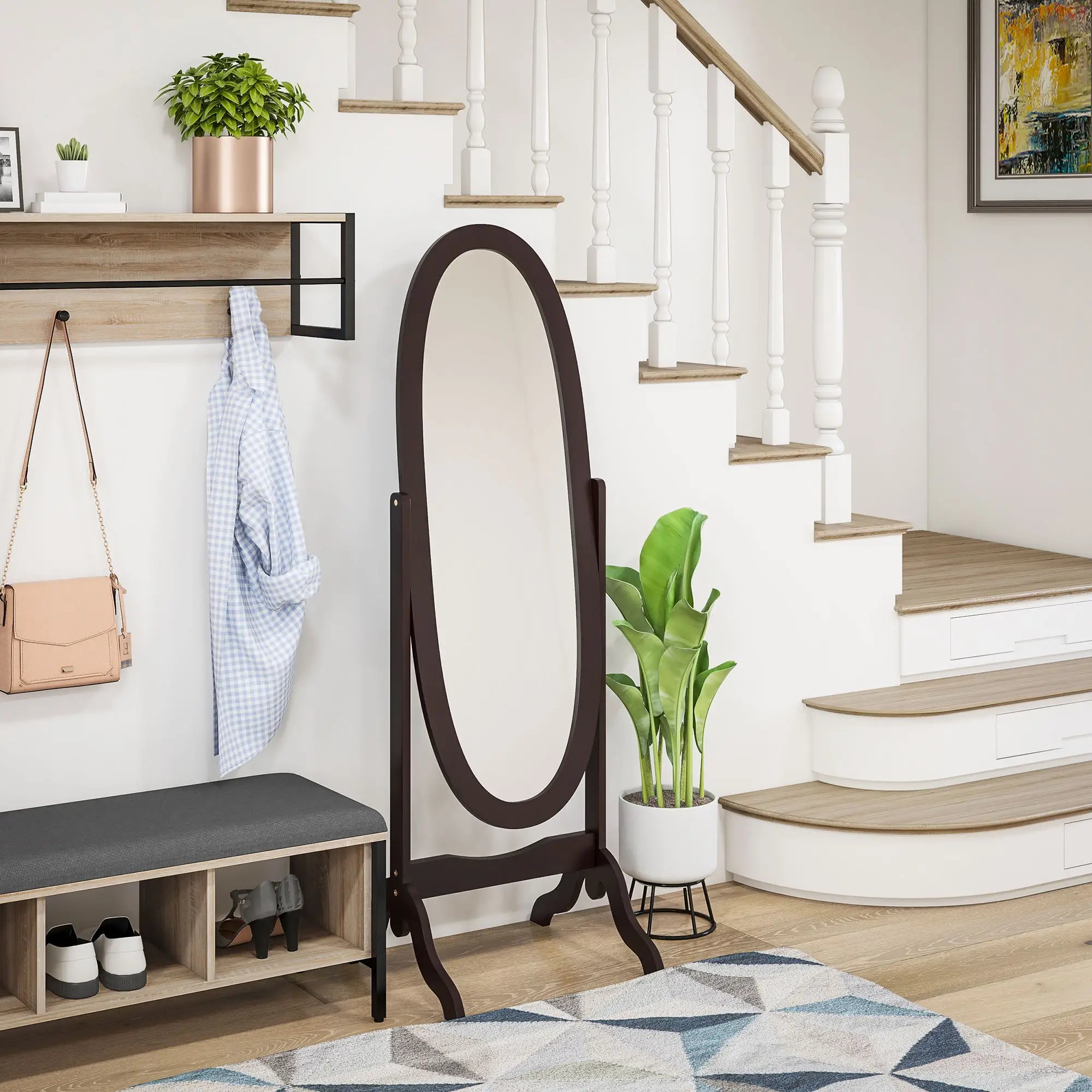 Full Length Floor Mirror, Adjustable Angle Oval Frame, 60x24 Inches Full Length Mirrors at Gallery Canada