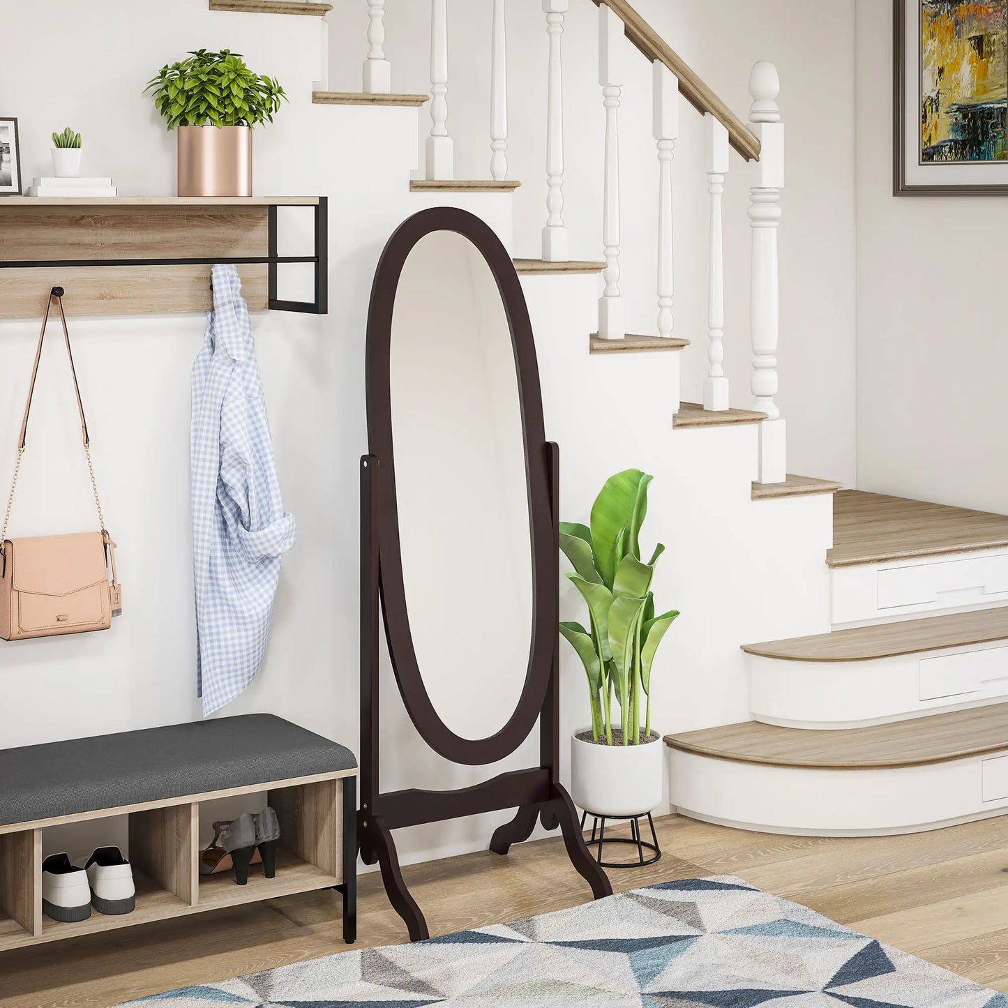 Full Length Floor Mirror, Adjustable Angle Oval Frame, 60x24 Inches Full Length Mirrors at Gallery Canada