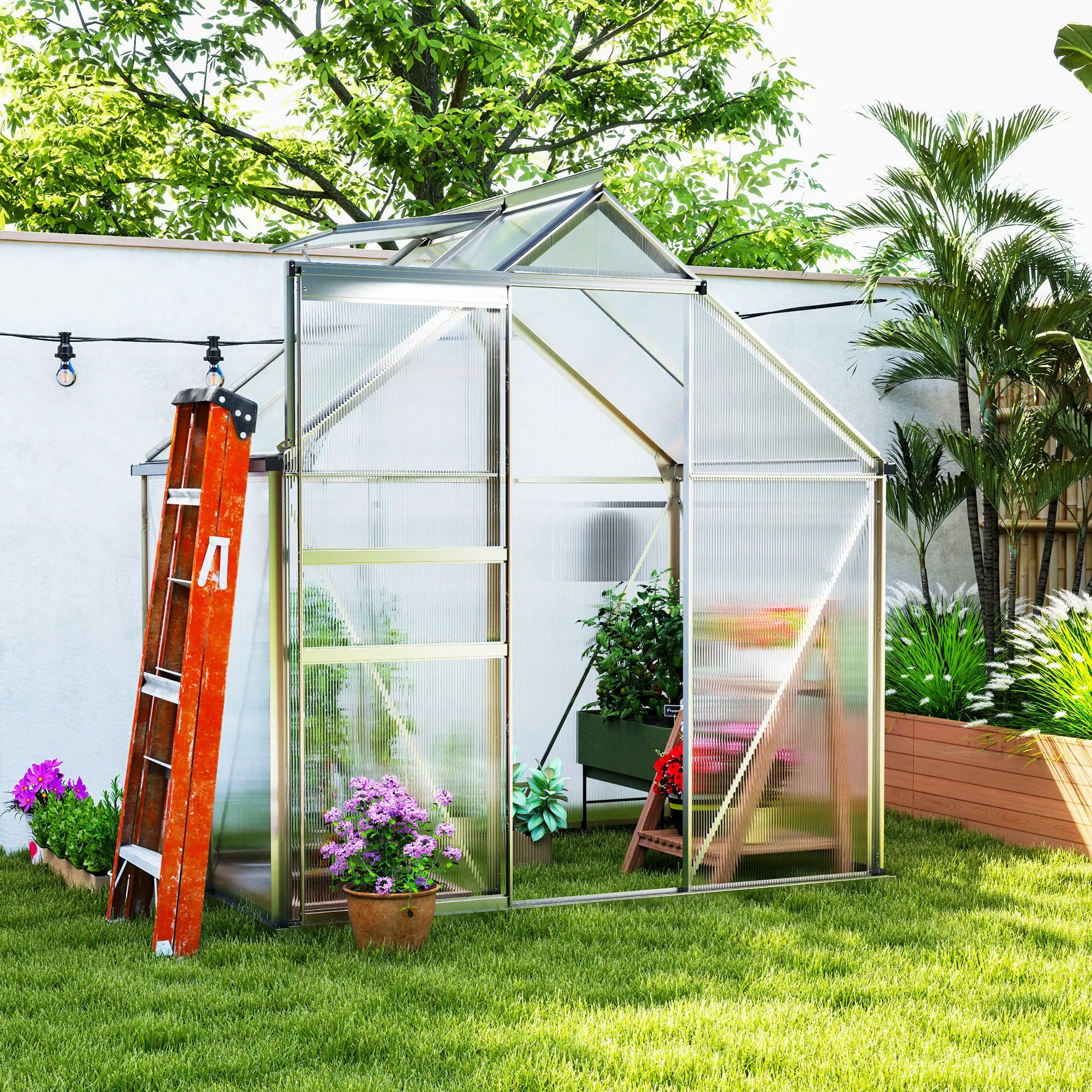 6' x 4' x 6.6' Walk-in Greenhouse, Polycarbonate, Adjustable Roof Vent Walk In Greenhouses at Gallery Canada