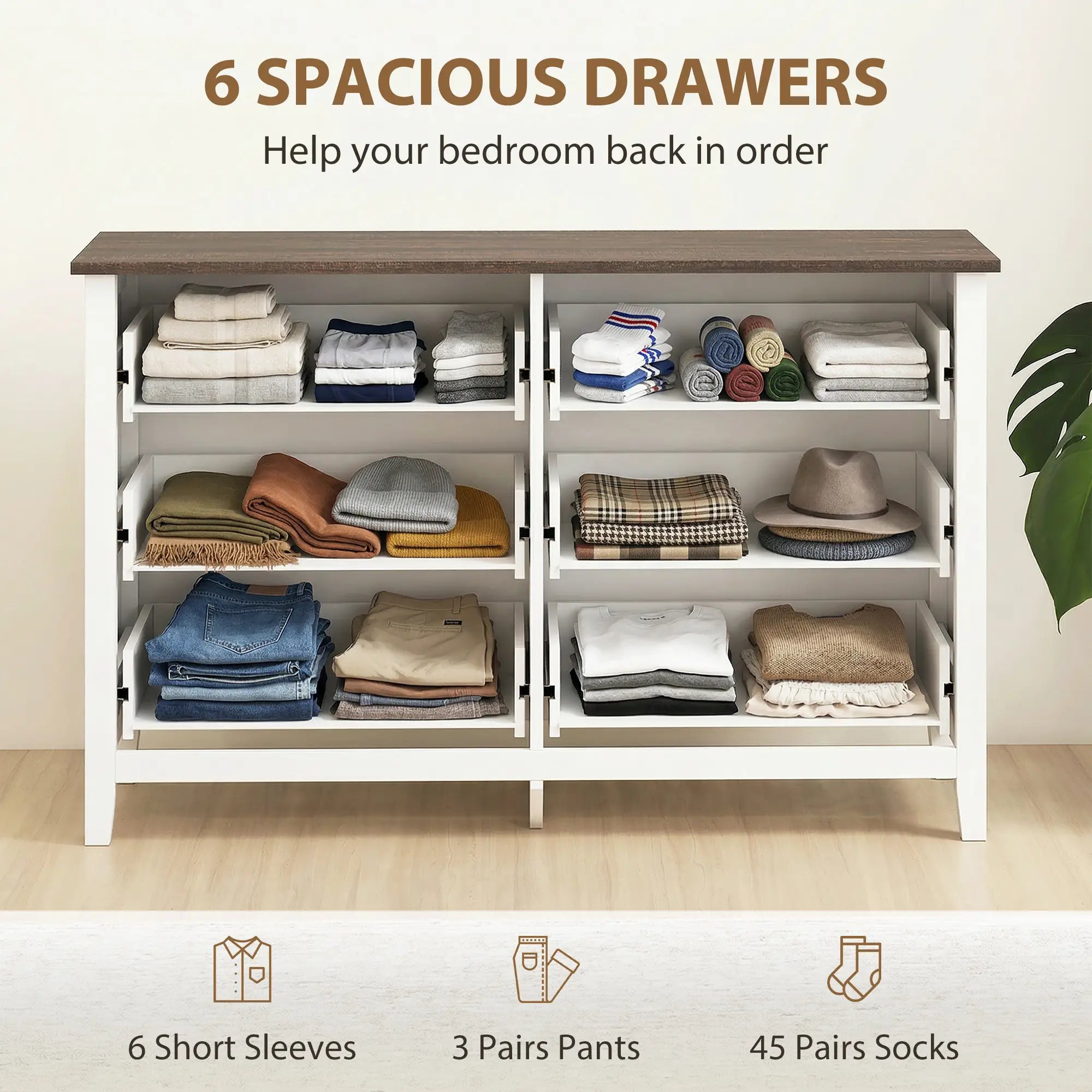 6-Drawer Wide Dresser Chest for Bedroom Living Room Closet Storage Cabinets at Gallery Canada