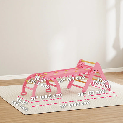7-in-1 Pikler Triangle Set, Foldable Wooden Climbing Toys, Pink Kids Gym & Playmats at Gallery Canada