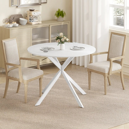 40" Round Kitchen Table For 4, Industrial Dining Table, White Oak, White Dining Tables at Gallery Canada