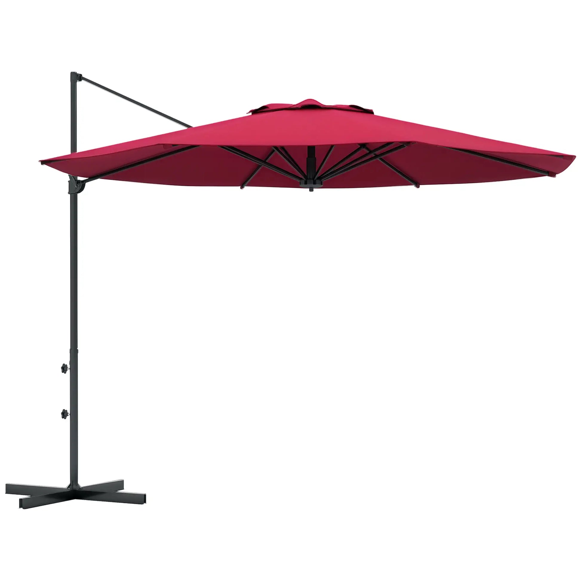 10 FT Cantilever Umbrella, Aluminum, 360° Rotation, Crank, Tilt, Cross Base, Red Cantilever Umbrellas at Gallery Canada