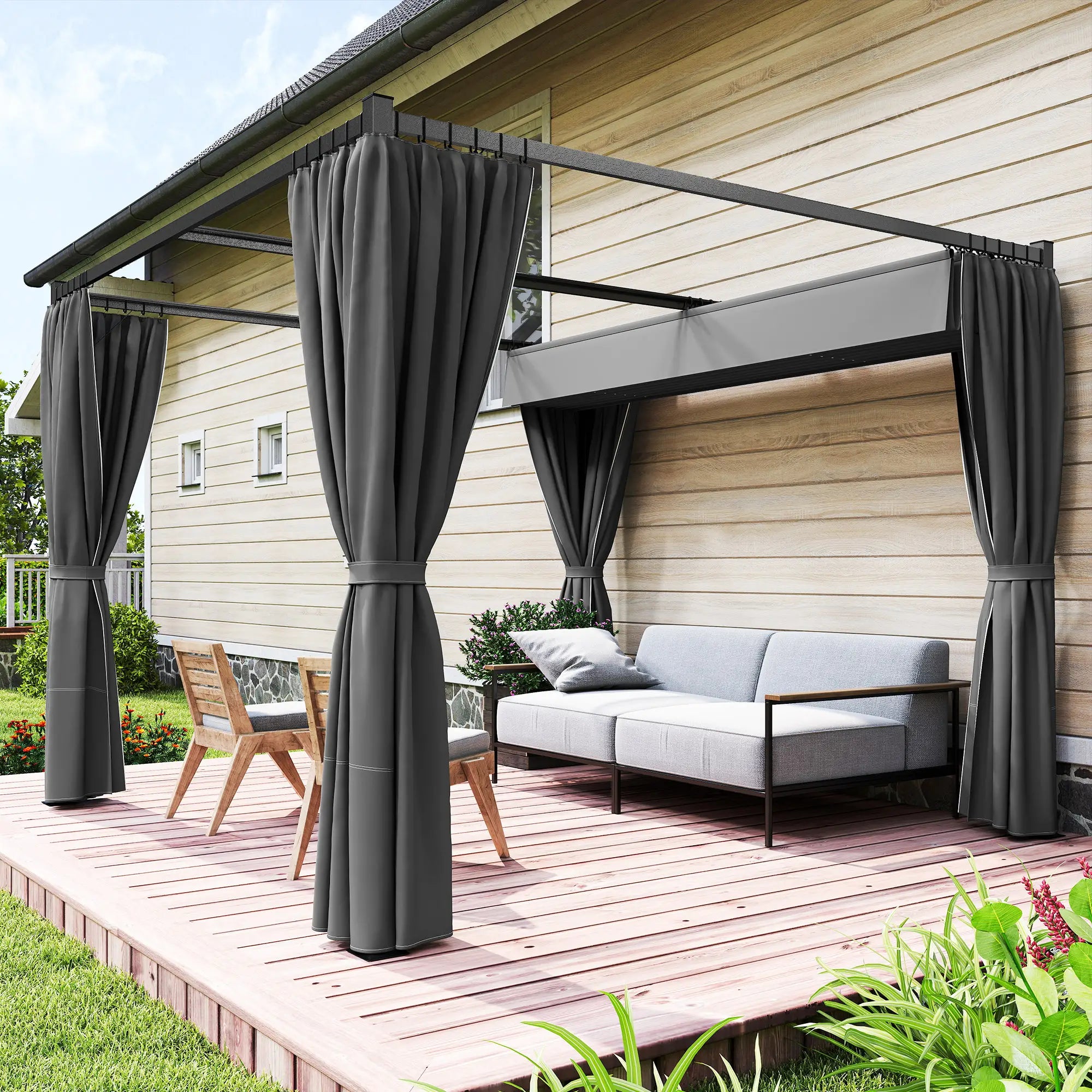 10' x 10' Retractable Pergola Canopy, Metal Outdoor Gazebo, Dark Grey Pergolas at Gallery Canada