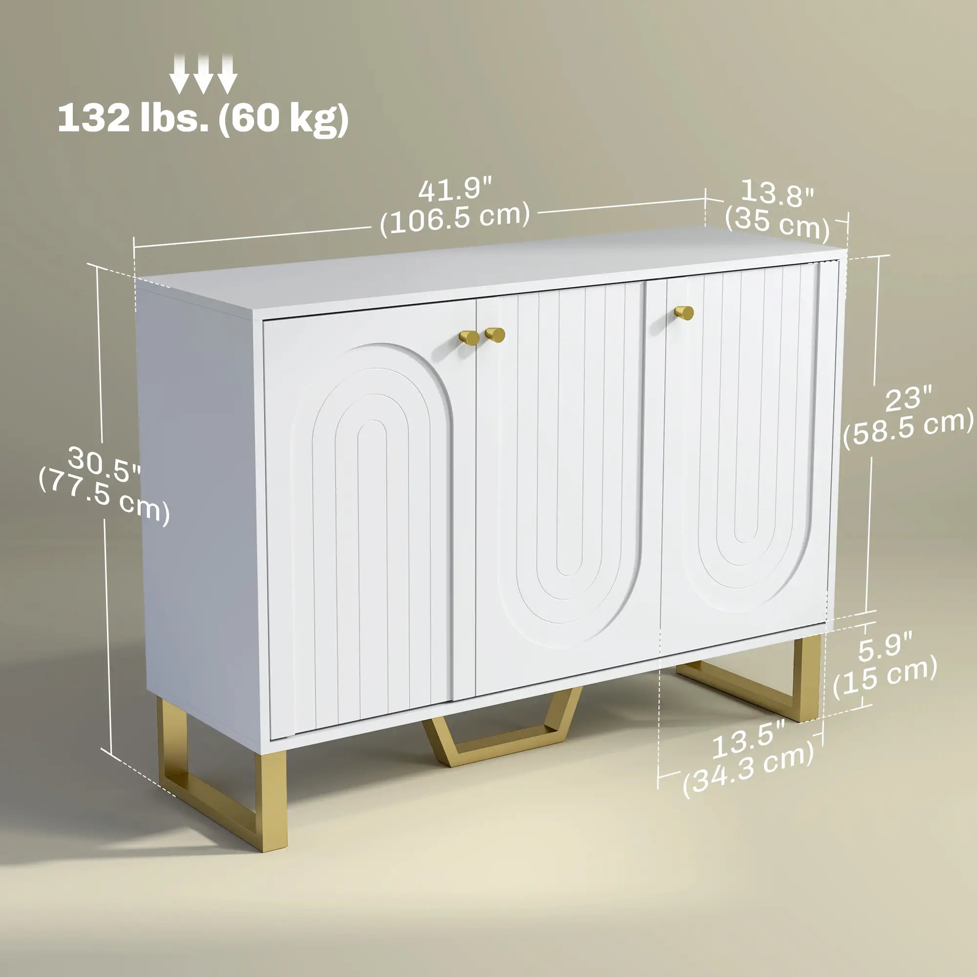 Modern Sideboard Buffet, 3 Doors, Adjustable Shelves, White Storage Cabinets at Gallery Canada