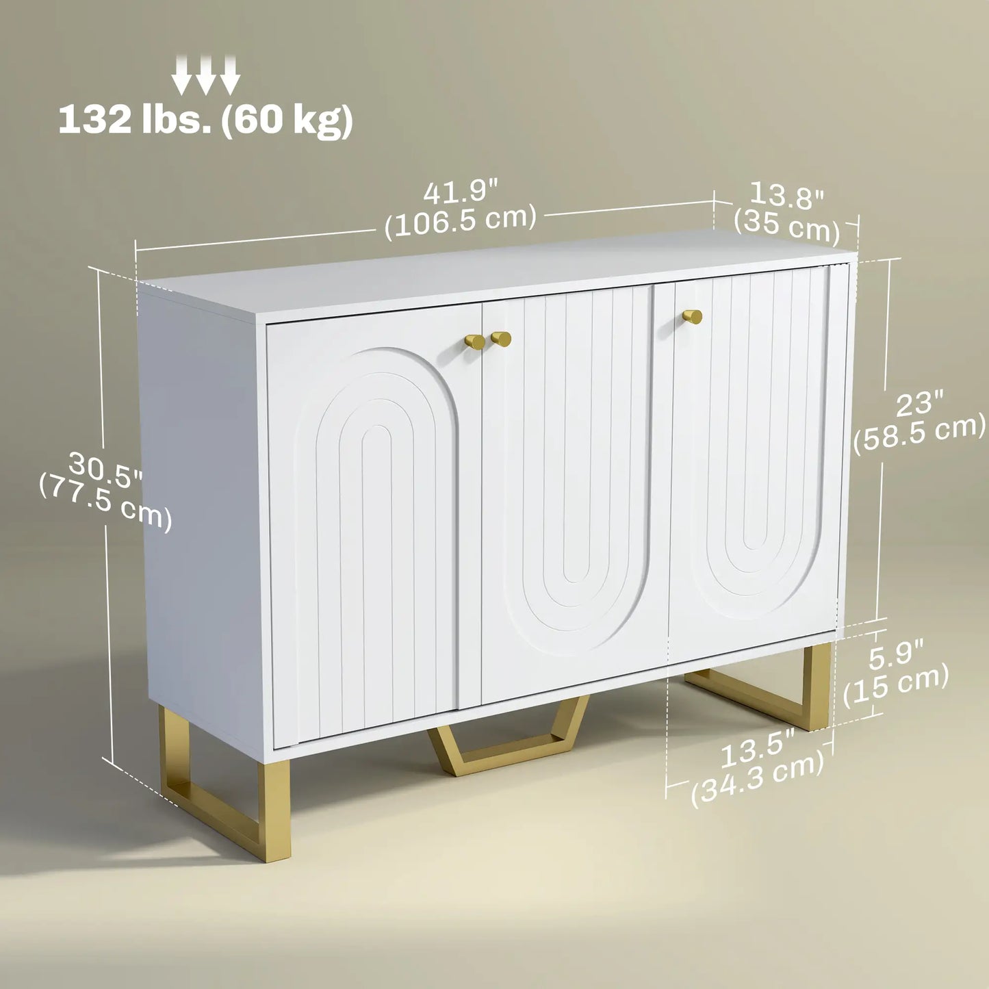 Modern Sideboard Buffet, 3 Doors, Adjustable Shelves, White Storage Cabinets at Gallery Canada