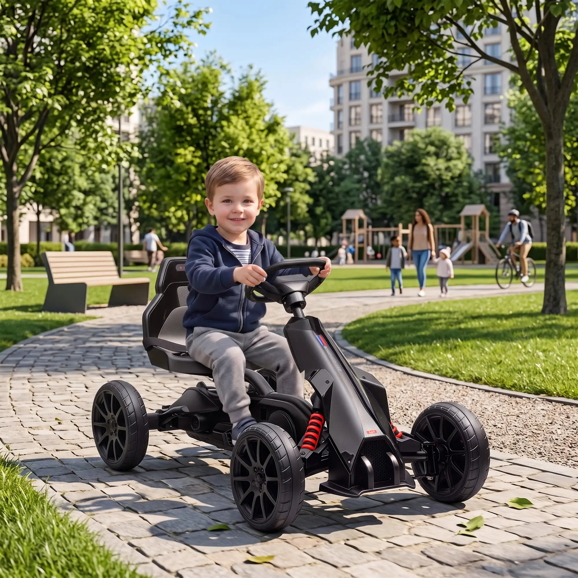 Adjustable Seat Go Kart, Forward Backward Handbrake, Shock Absorption, Black Pedal Go Karts for Kids at Gallery Canada