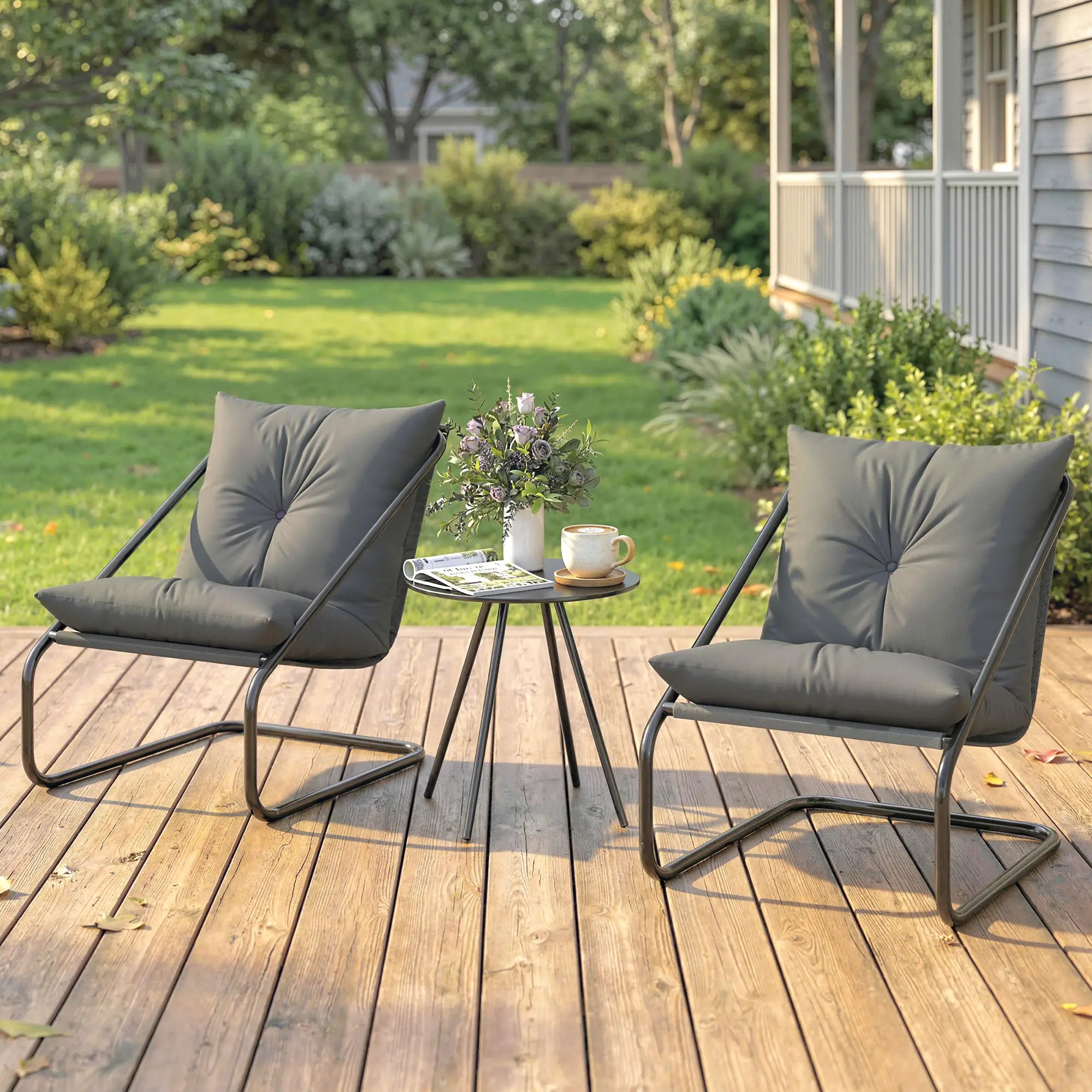 3 Piece Outdoor Bistro Set, 2 Chairs And Table, Light Grey Bistro Sets at Gallery Canada