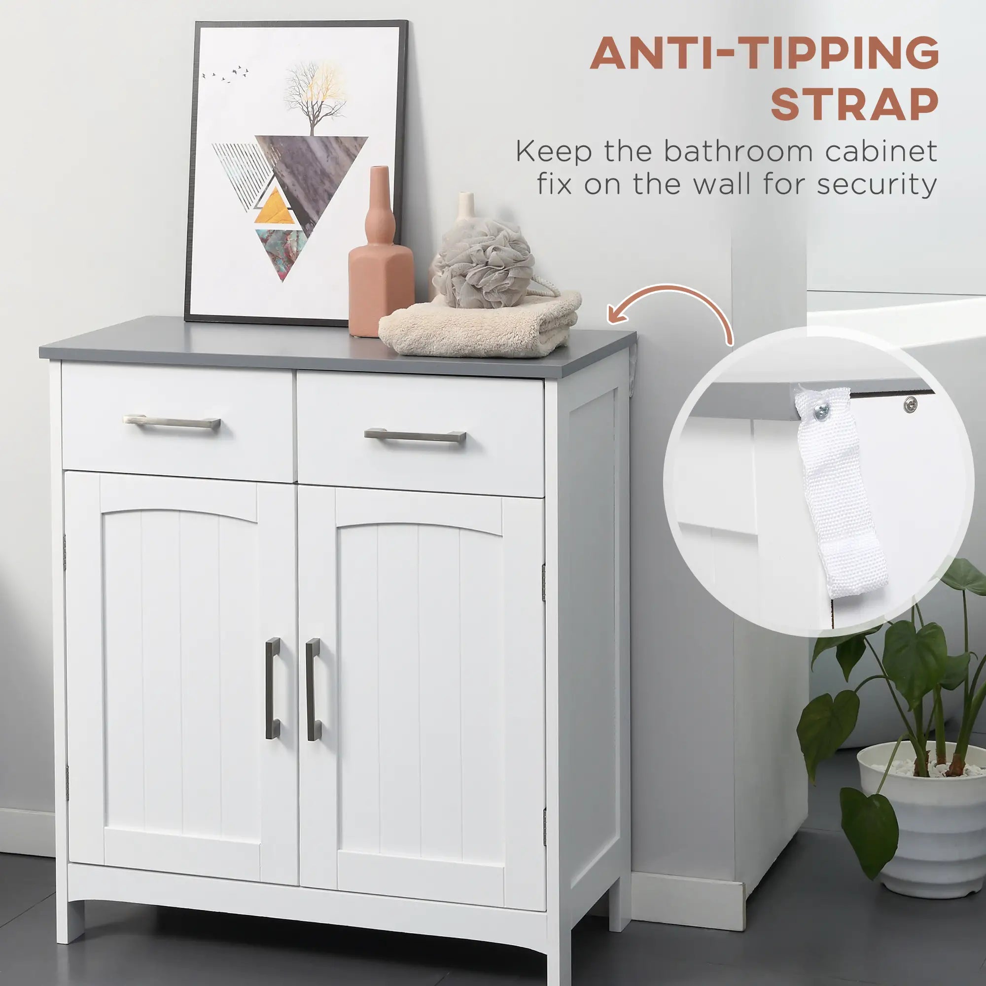 Freestanding Bathroom Cabinet, 2 Drawers, Double Doors, Adjustable Shelf, White Bathroom Cabinets at Gallery Canada