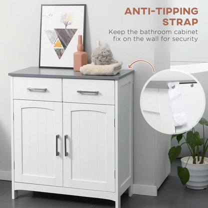 Freestanding Bathroom Cabinet, 2 Drawers, Double Doors, Adjustable Shelf, White Bathroom Cabinets at Gallery Canada