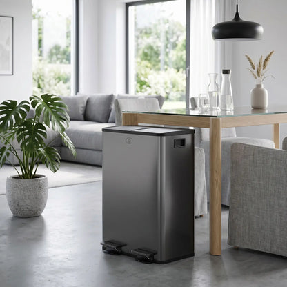 Dual Garbage Bin, Soft Close Trash Can, 2 x 28 Liter, Black Household Supplies at Gallery Canada