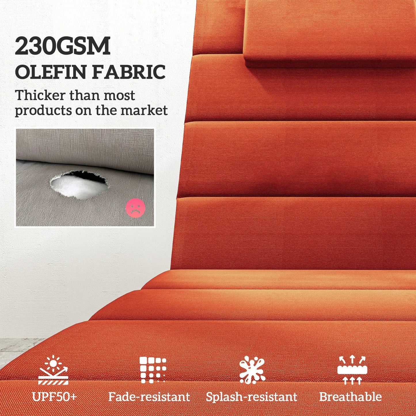 2PCs Patio Chaise Lounge Cushions, Foldable, UPF50+ 230gsm Olefin, 80" x 26", Wine Red Patio Chair Cushions at Gallery Canada