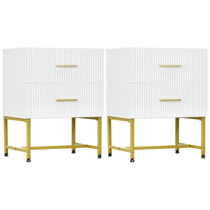 2 Nightstands with Storage, Modern Bedside Tables, 2 Fluted Drawers, Gold Legs, White Bedside Tables at Gallery Canada