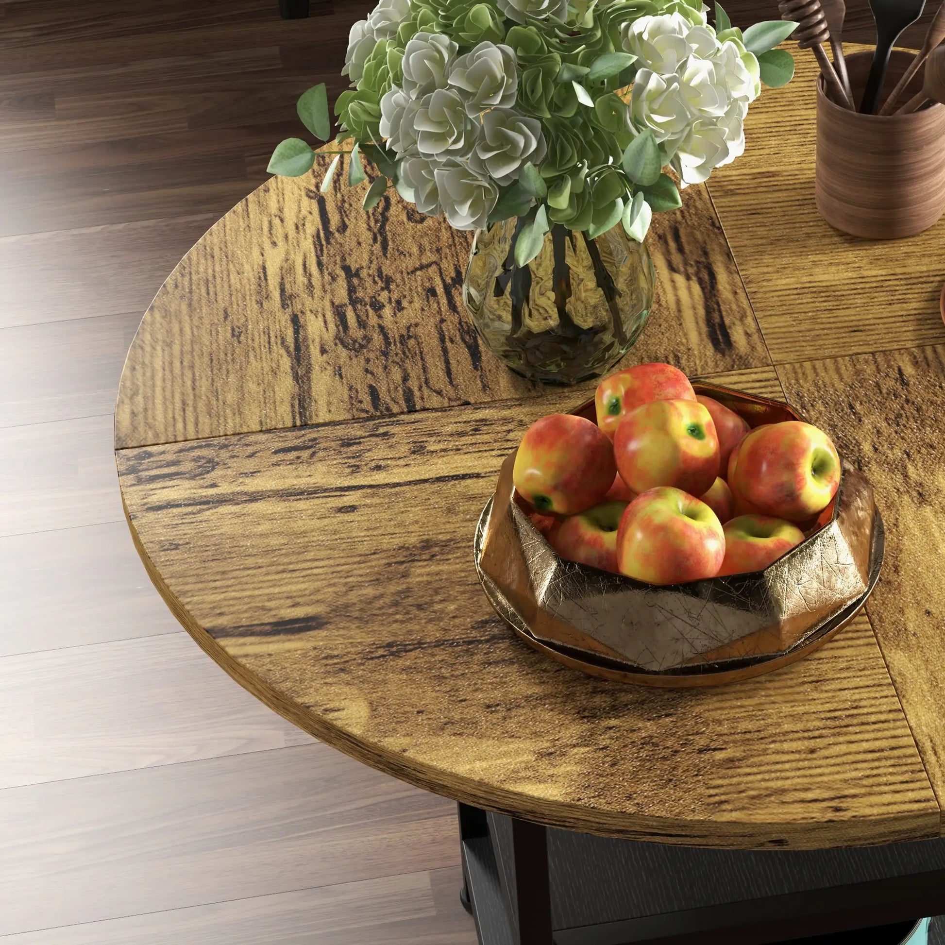 Round Kitchen Table, 39.4 Inch, Storage Shelves, Rustic Brown Bar Tables & Dining Tables at Gallery Canada
