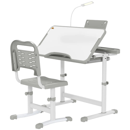 Adjustable Kids Desk and Chair Set, Student Study Table, Grey