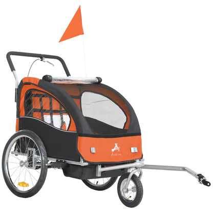 2-In-1 Bike Trailer, Foldable 2-Seat Stroller, Orange Kids Bike Trailers at Gallery Canada