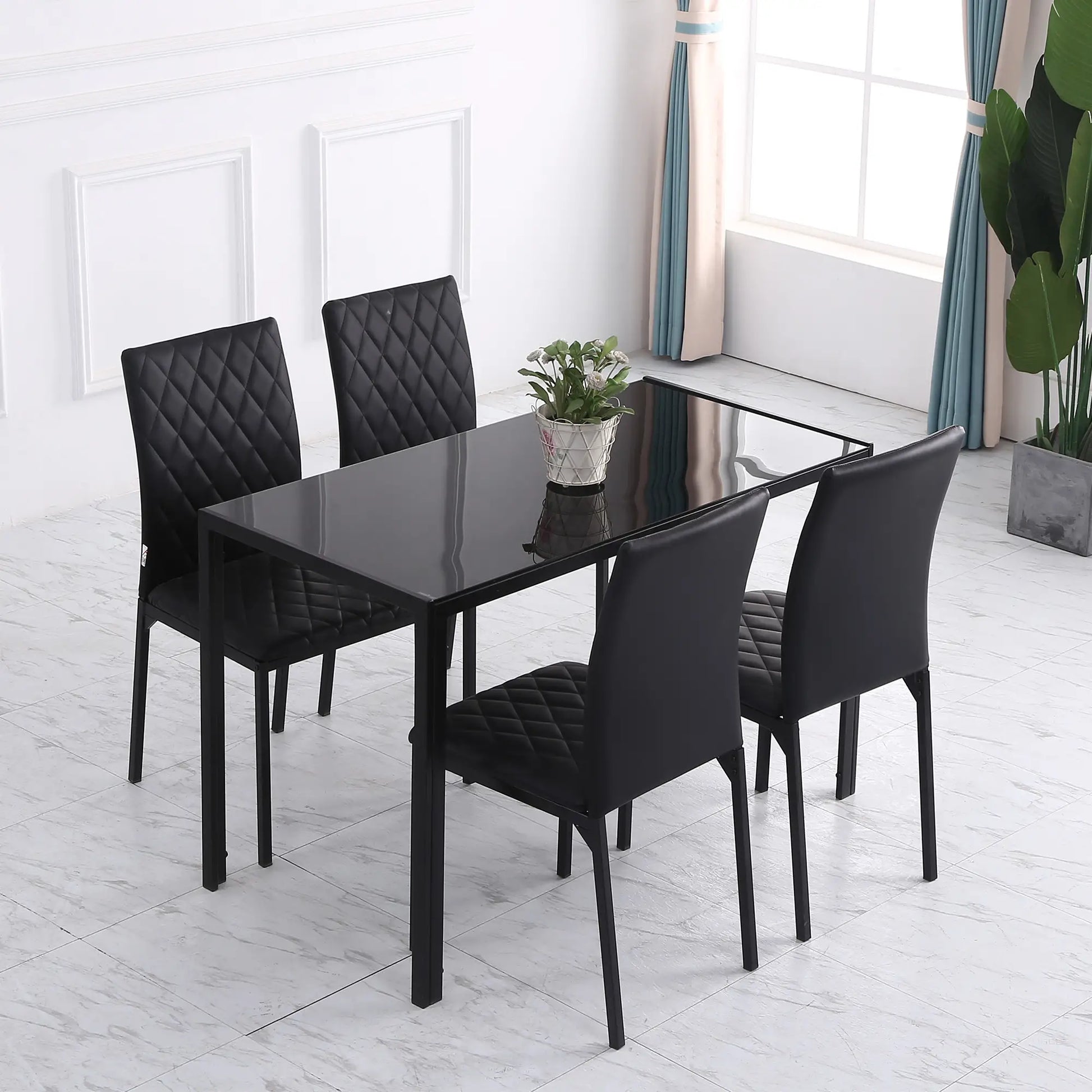 Modern Dining Chairs Set of 4, Upholstered Faux Leather, Black Bar Stools at Gallery Canada
