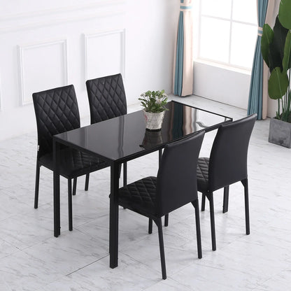 Modern Dining Chairs Set of 4, Upholstered Faux Leather, Black Bar Stools at Gallery Canada