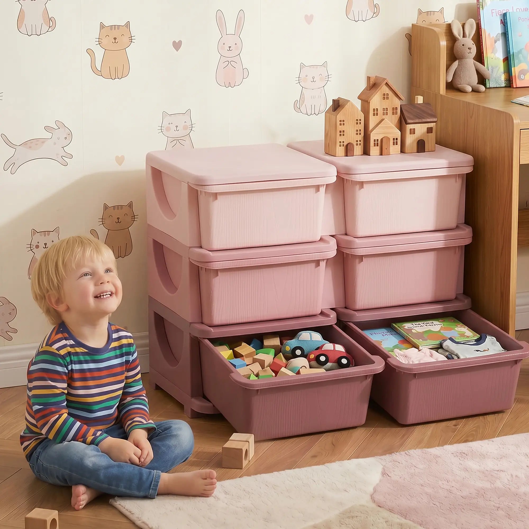 3 Tier Toy Organizer, 6 Plastic Drawers, Pink Baby & Kids Storage at Gallery Canada