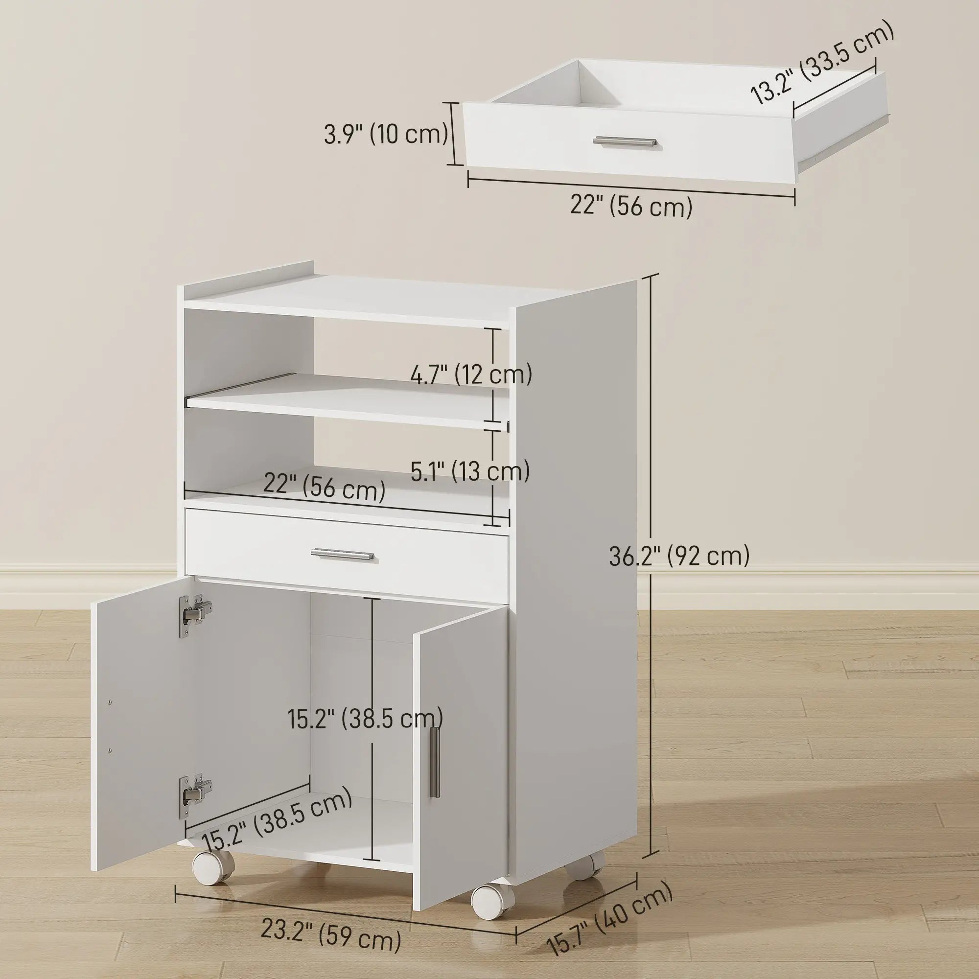 Microwave Cart with Wheels, Storage Cabinet, White Kitchen Islands & Kitchen Carts at Gallery Canada
