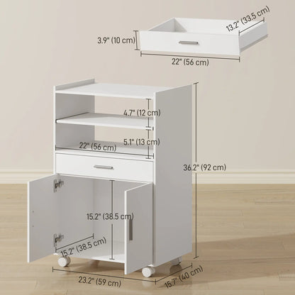 Microwave Cart with Wheels, Storage Cabinet, White Kitchen Islands & Kitchen Carts at Gallery Canada
