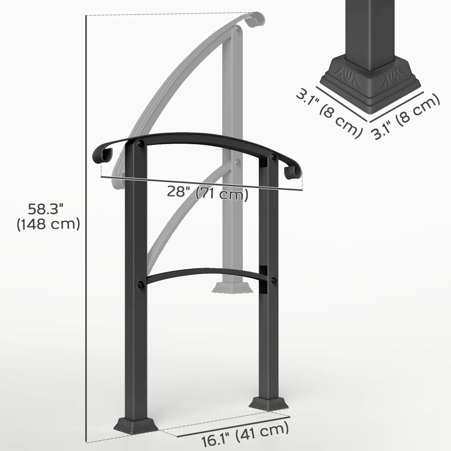 Outdoor Step Handrails, 1-3 Step, Metal Railing with Kit, Black Garden Decor at Gallery Canada