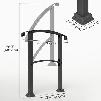 Outdoor Step Handrails, 1-3 Step, Metal Railing with Kit, Black Garden Decor at Gallery Canada