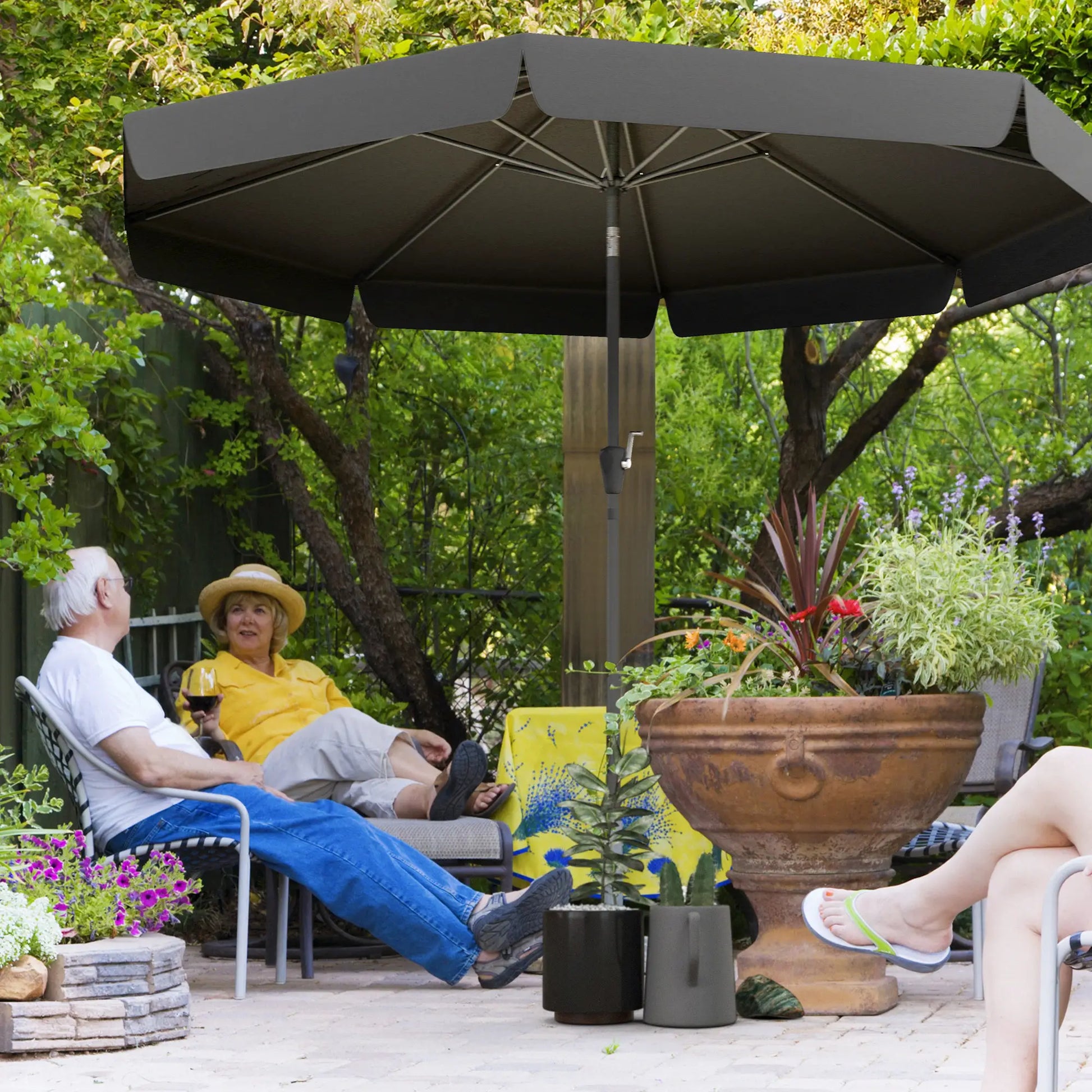 8.5 ft Round Patio Umbrella, Tilt and Crank, Black Sun Umbrellas at Gallery Canada