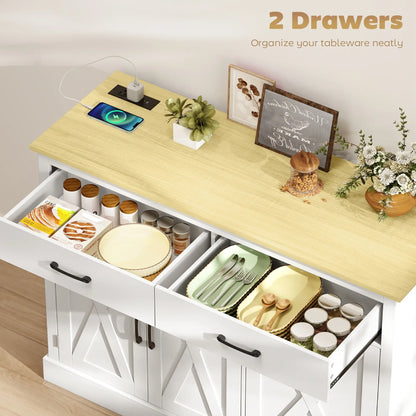 7 Gallon Tilt Out Garbage Cabinet, Kitchen Island With Charging Station, White