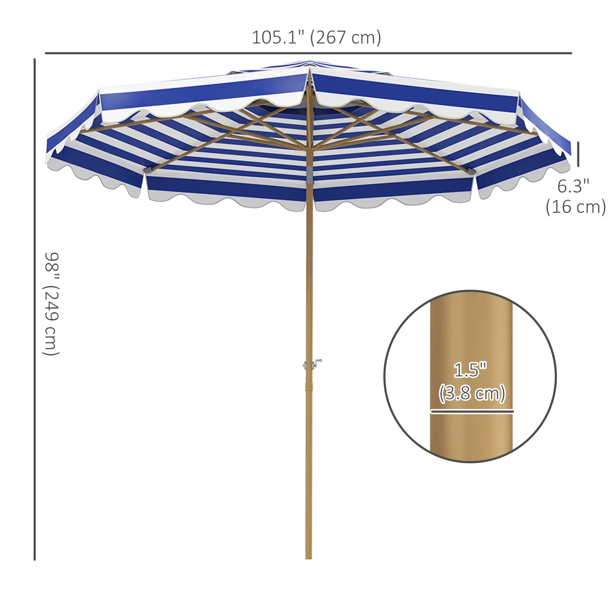 9FT Patio Umbrella, 8 Ribs, Crank, Tilt, UPF 50+, 2-Tier Vent, Blue Sun Umbrellas at Gallery Canada