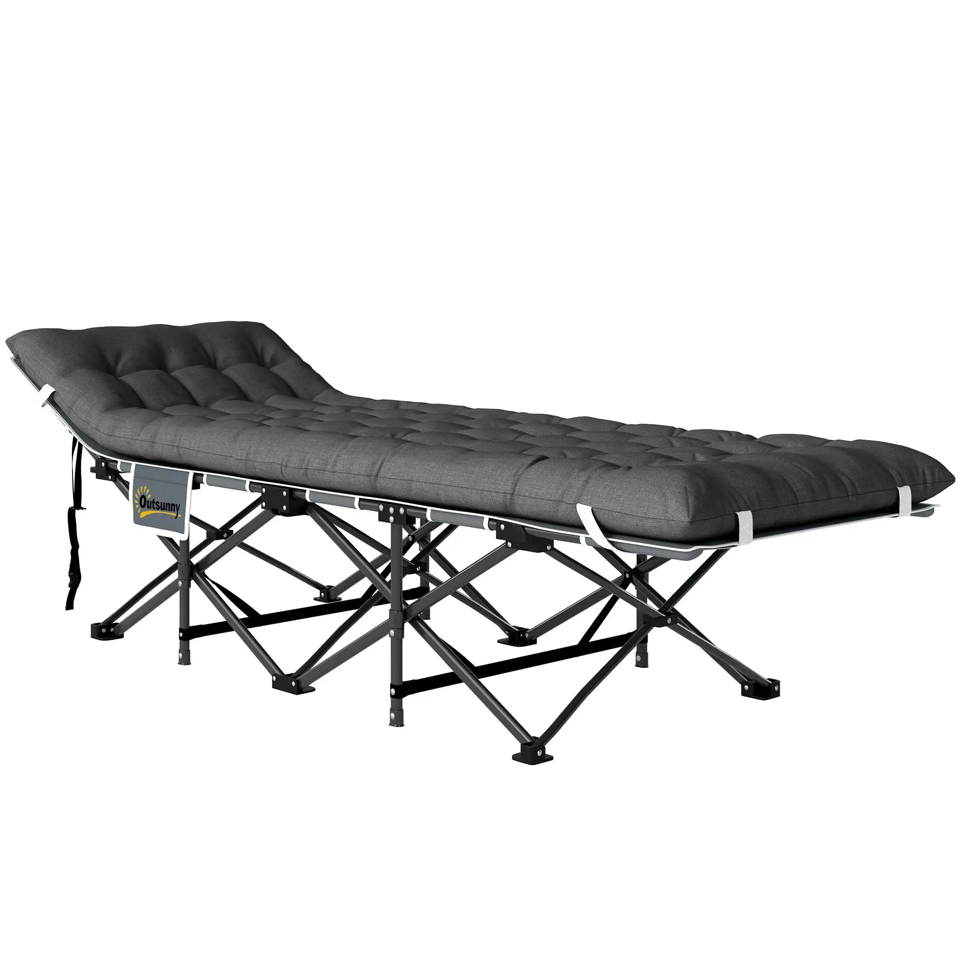 26.8" Wide Folding Bed, Camping Cot with Mattress, Carry Bag, 330 LBS, Dark Grey Camping Cots Dark Grey at Gallery Canada