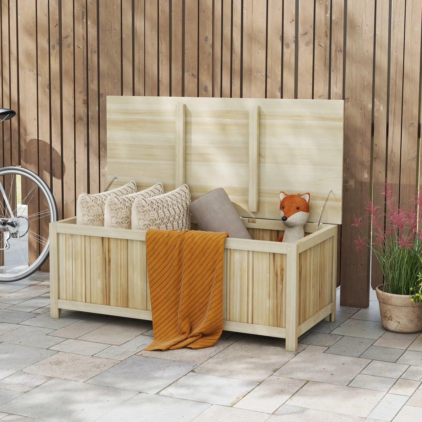 45 Gallon Wooden Storage Box, Patio Deck Box Bench, Natural Patio Storage Boxes at Gallery Canada