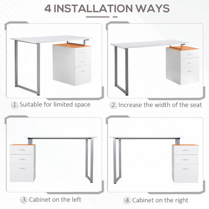 47" L Computer Desk, Metal Frame, Reversible File Drawers, White Writing Desks at Gallery Canada