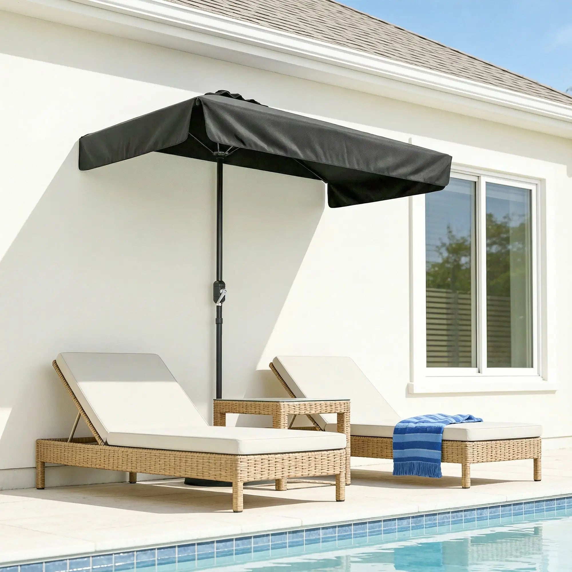 7.5ft Half Umbrella, Semi Round Patio Parasol, Crank Handle, Top Vent, Black Half Round Umbrellas at Gallery Canada