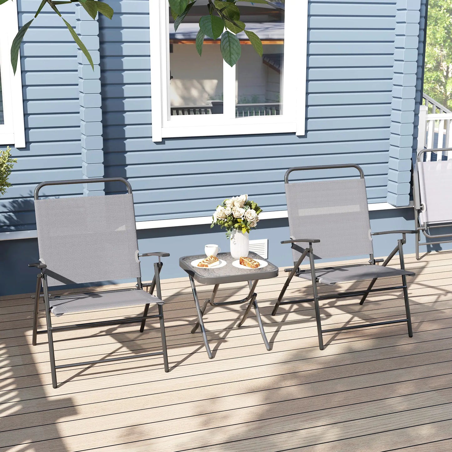 Folding Bistro Set, Adjustable Chairs, Glass Top Table, Grey Bistro Sets at Gallery Canada