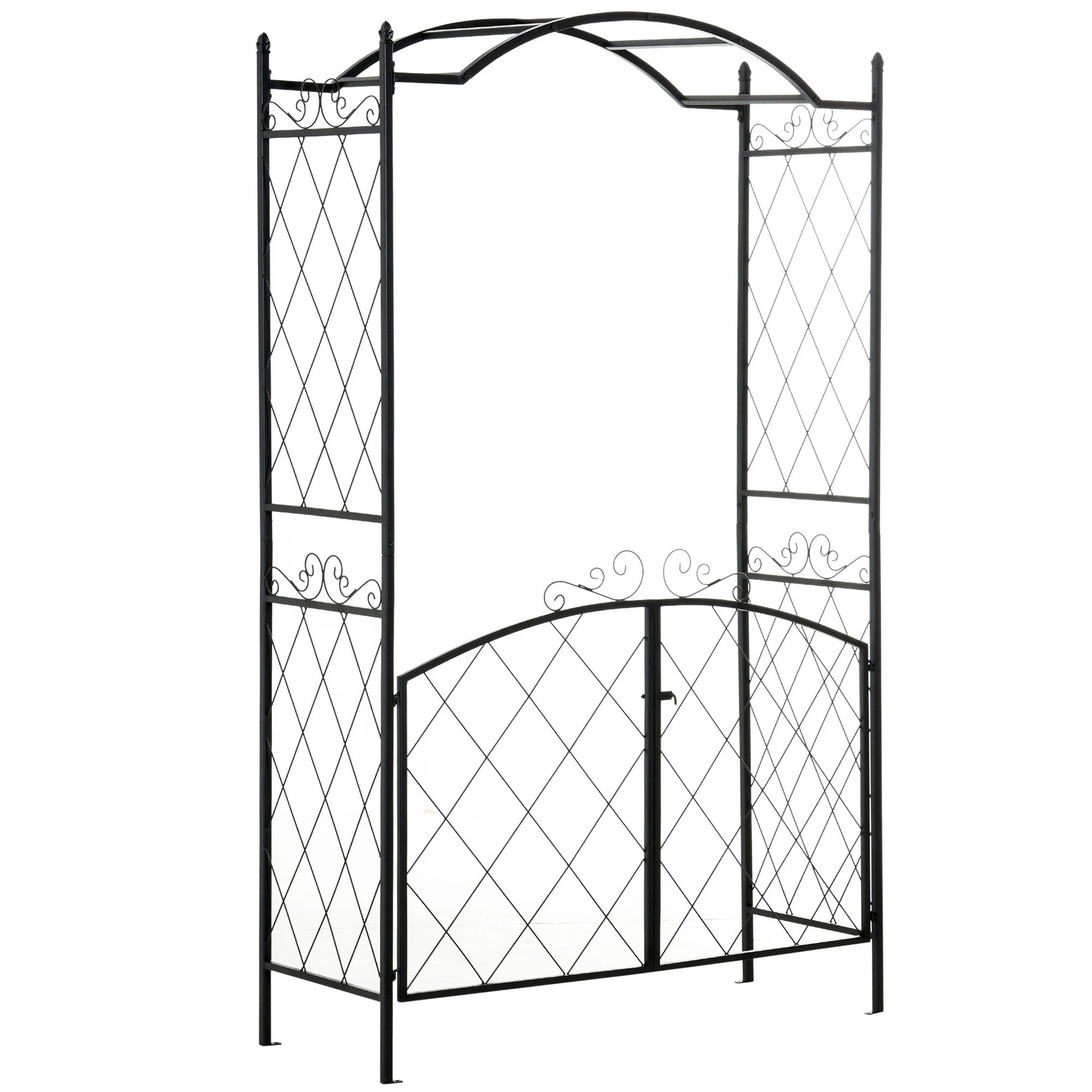7FT Metal Garden Arch with Gate, Climbing Planter Frame, Black Garden Arches Black at Gallery Canada