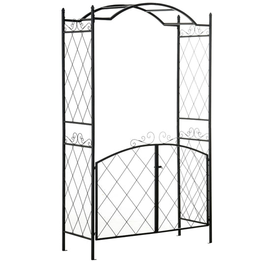 7FT Metal Garden Arch with Gate, Climbing Planter Frame, Black Garden Arches Black at Gallery Canada