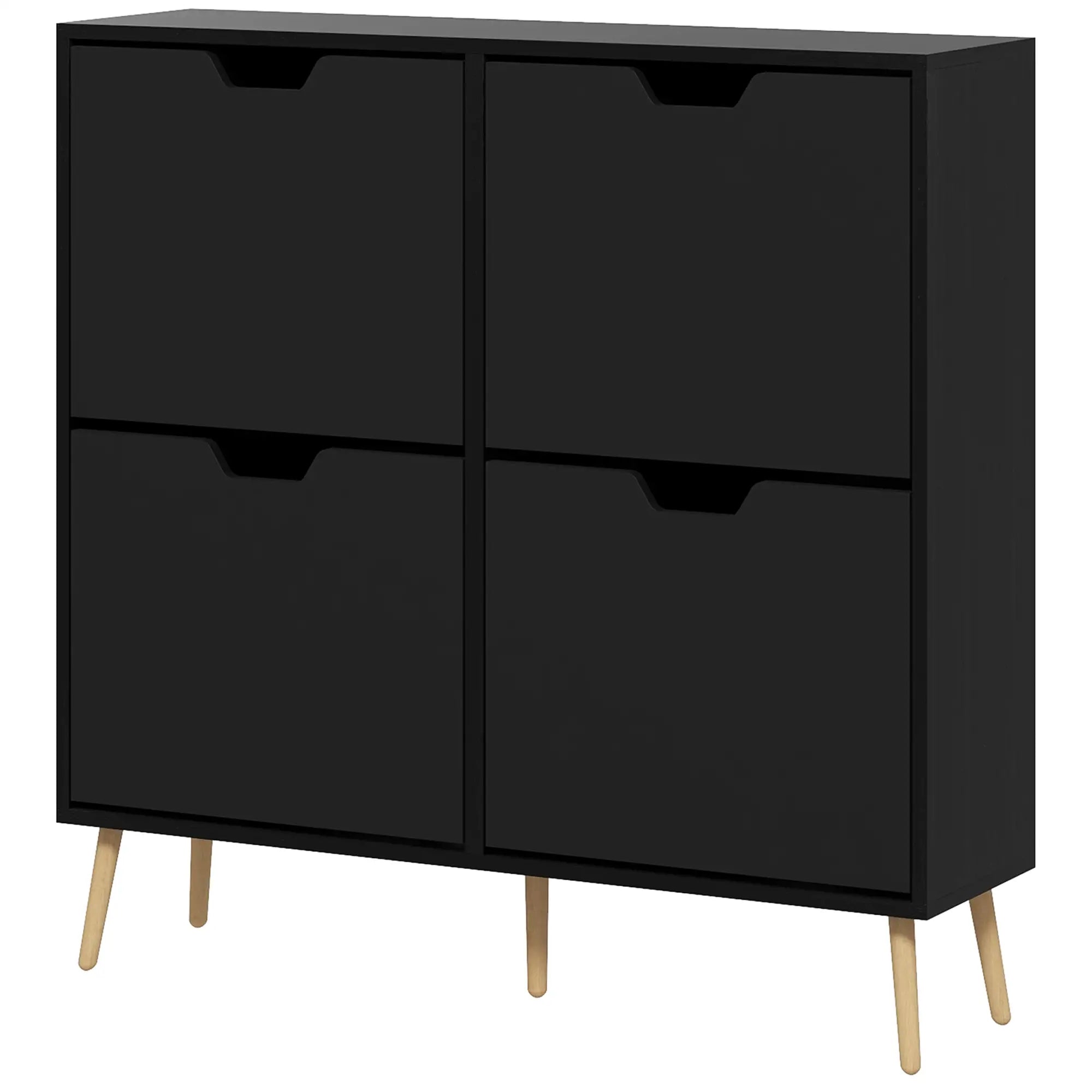 Shoe Storage Cabinet, 4 Flip Drawers, Adjustable Shelf, Holds 8-16 Pairs, Black Shoe Storage Cabinets & Racks Black at Gallery Canada