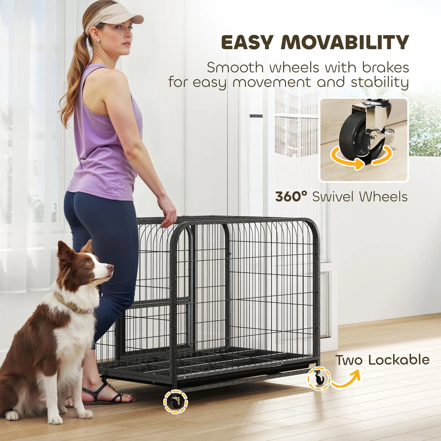 37 Inch Heavy Duty Dog Crate, Large Metal Cage With Lockable Wheels Dog Cages & Crates at Gallery Canada