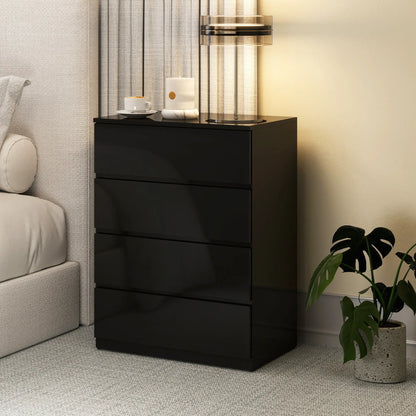 Armoire 4 tiroirs, Coffre haut brillant avec coulisses métalliques, Noir