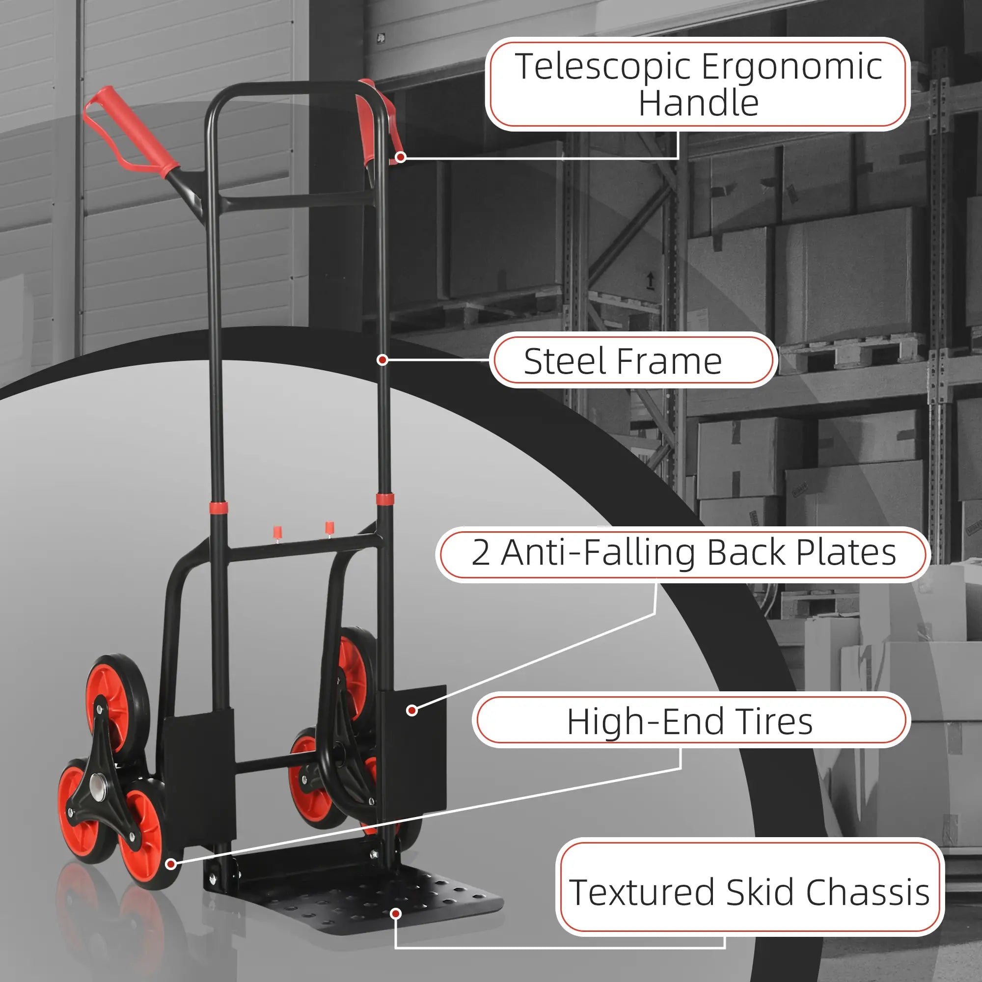 6-Wheels Stair Climber Cart, Foldable Steel, 264lbs, Black and Red Folding Hand Trucks at Gallery Canada