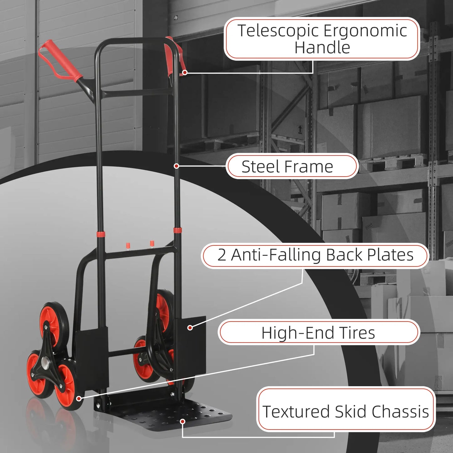6-Wheels Stair Climber Cart, Foldable Steel, 264lbs, Black and Red Folding Hand Trucks at Gallery Canada