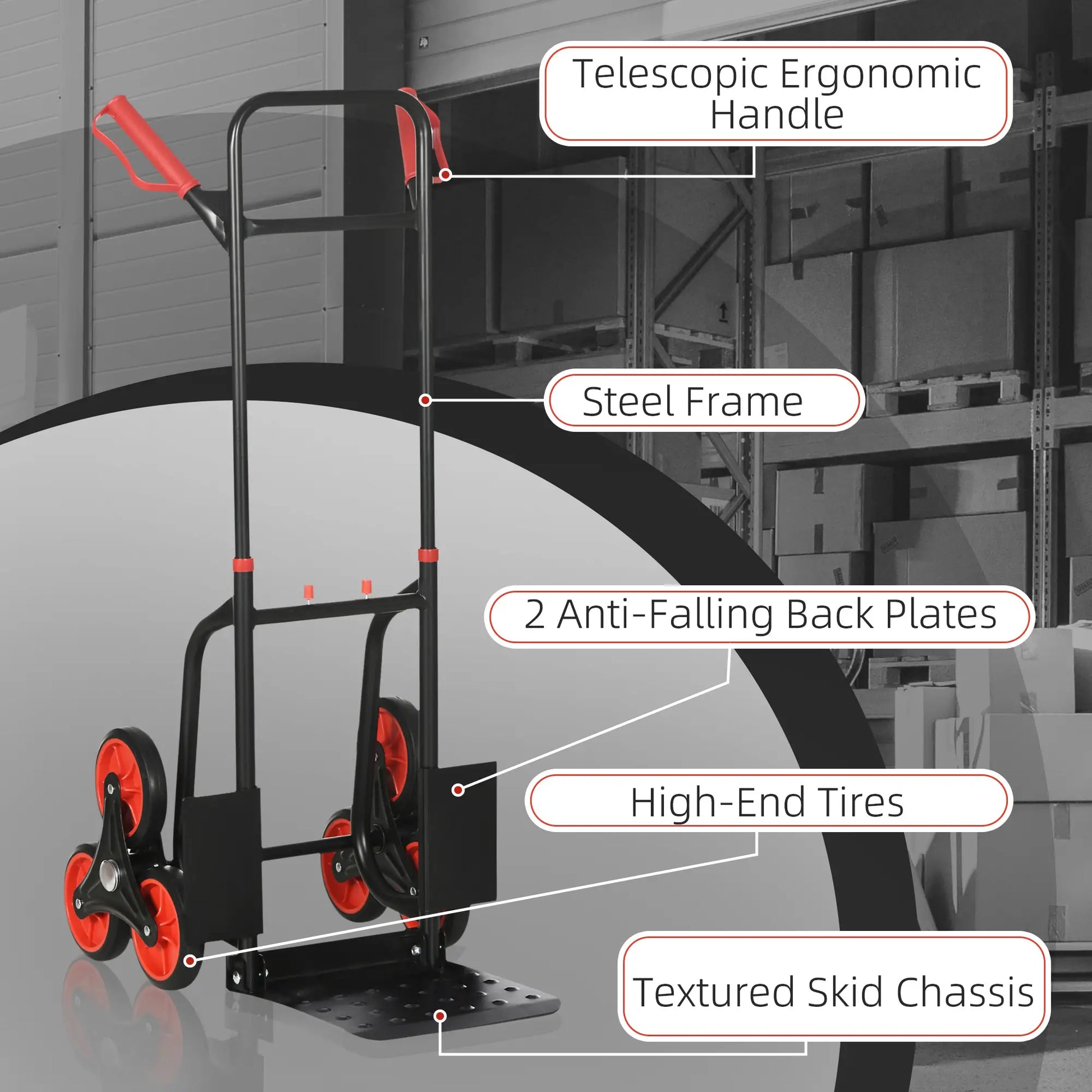 6-Wheels Stair Climber Cart, Foldable Steel, 264lbs, Black and Red Folding Hand Trucks at Gallery Canada