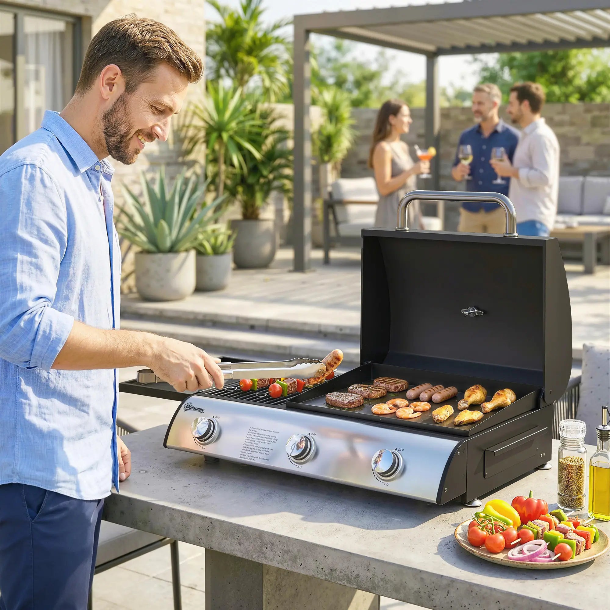 3 Burner Portable Propane Gas Grill Griddle, 28,500 BTU, Black Propane Gas Grills at Gallery Canada