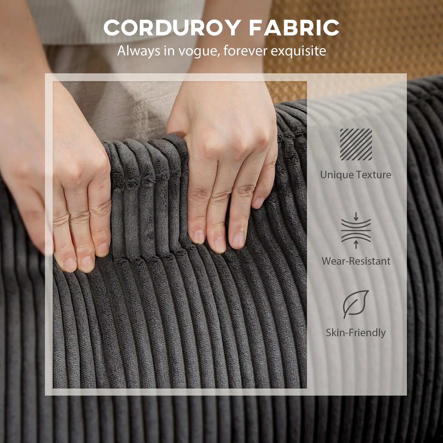 Modular Sectional Sofa, Oversized U-Shaped, Spring Cushion, Corduroy, Charcoal Grey 3-Seater Sofas at Gallery Canada