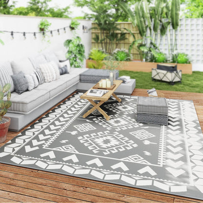 9' x 12' Outdoor RV Rug, Reversible Patio Mat, White and Grey Garden Decor at Gallery Canada
