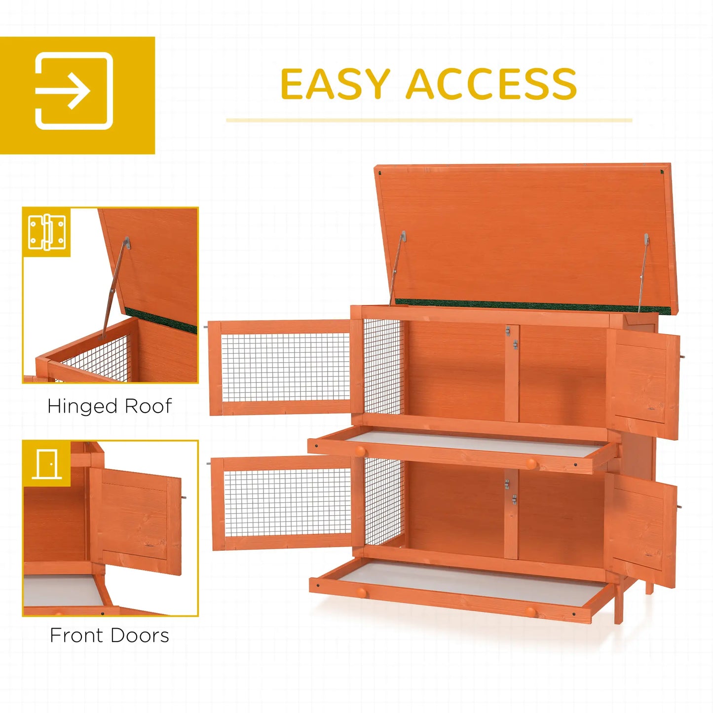 2-Tier Wooden Rabbit Hutch, Small Animal House, Bunny Pet Cage, 2 Rooms, Sliding Tray, Opening Top, Yellow Rabbit Hutch at Gallery Canada